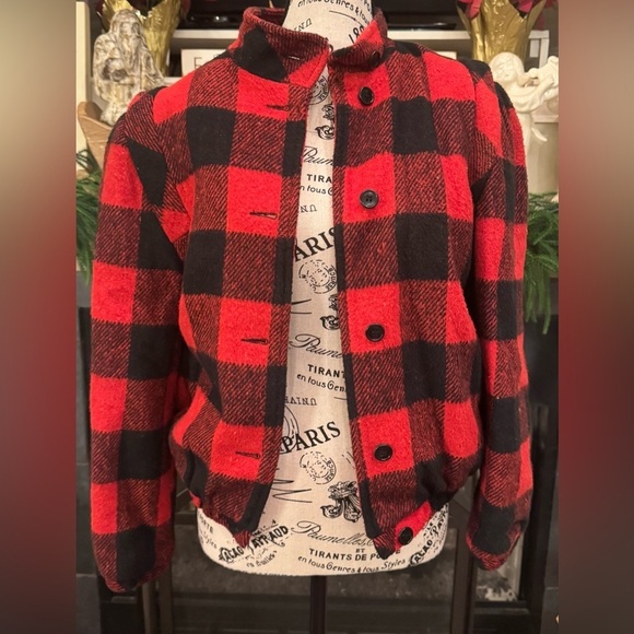 Vintage Union Label Red Buffalo Plaid Short Waist Coat Feminine Quilted Medium - Picture 1 of 9